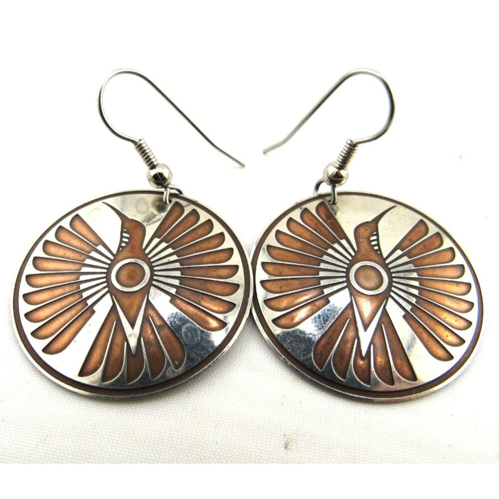 Native Indian inspired Engraved Hummingbird Round Concho Dangle Women Earrings